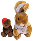 14" Lt Brown Plush Baseball Bunny, 7" Brown Plush Hershey's Bear w/Red Cap