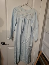 Miss Elaine Long Sleeve Nightgown Soft Blue Embroidery Stretch Knit Sz M