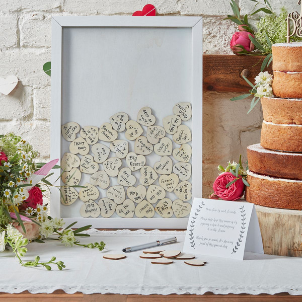 Bilderrahmen Mit Holzherzen Herzen Alternative Zum GäStebuch Hochzeit-image