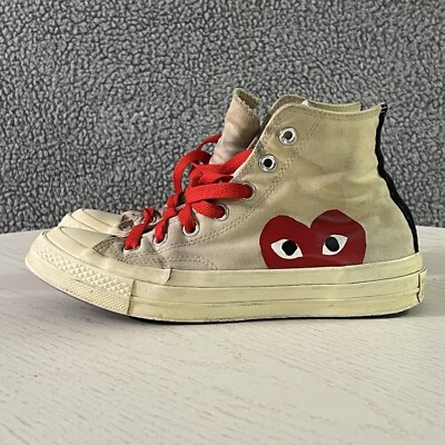 Converse Shoes Mens 6 Milk White Comme des Garçons Play Chuck 70 High Sneakers