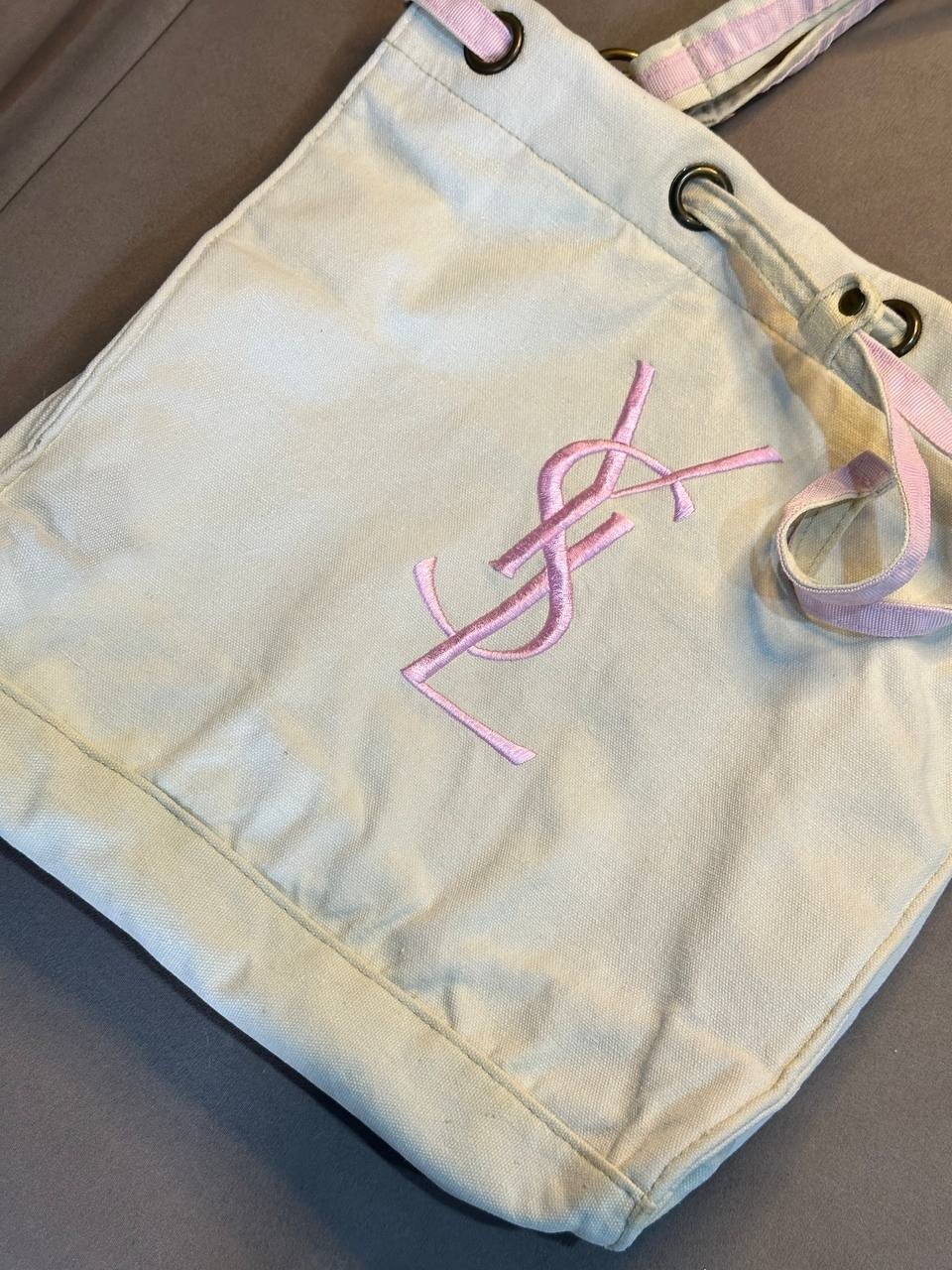 SAINT LAURENT Borsa Tote Vintage Edizione Limitata YSL Profumo Logo Rosa Rara Tela