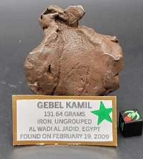 Gebel Kamil 131.64g Iron Meteorite, Individual Stone, IMCA #s 6236 & 7294