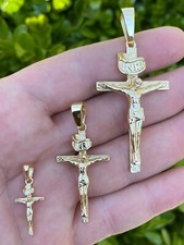 Collar Colgante Crucifijo Cruz Jesús Pieza Plata 925 Sólida Chapado en Oro 14k