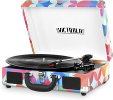 Journey Bluetooth Portable Suitcase Record Player with Built-In Speakers, 3 Sp