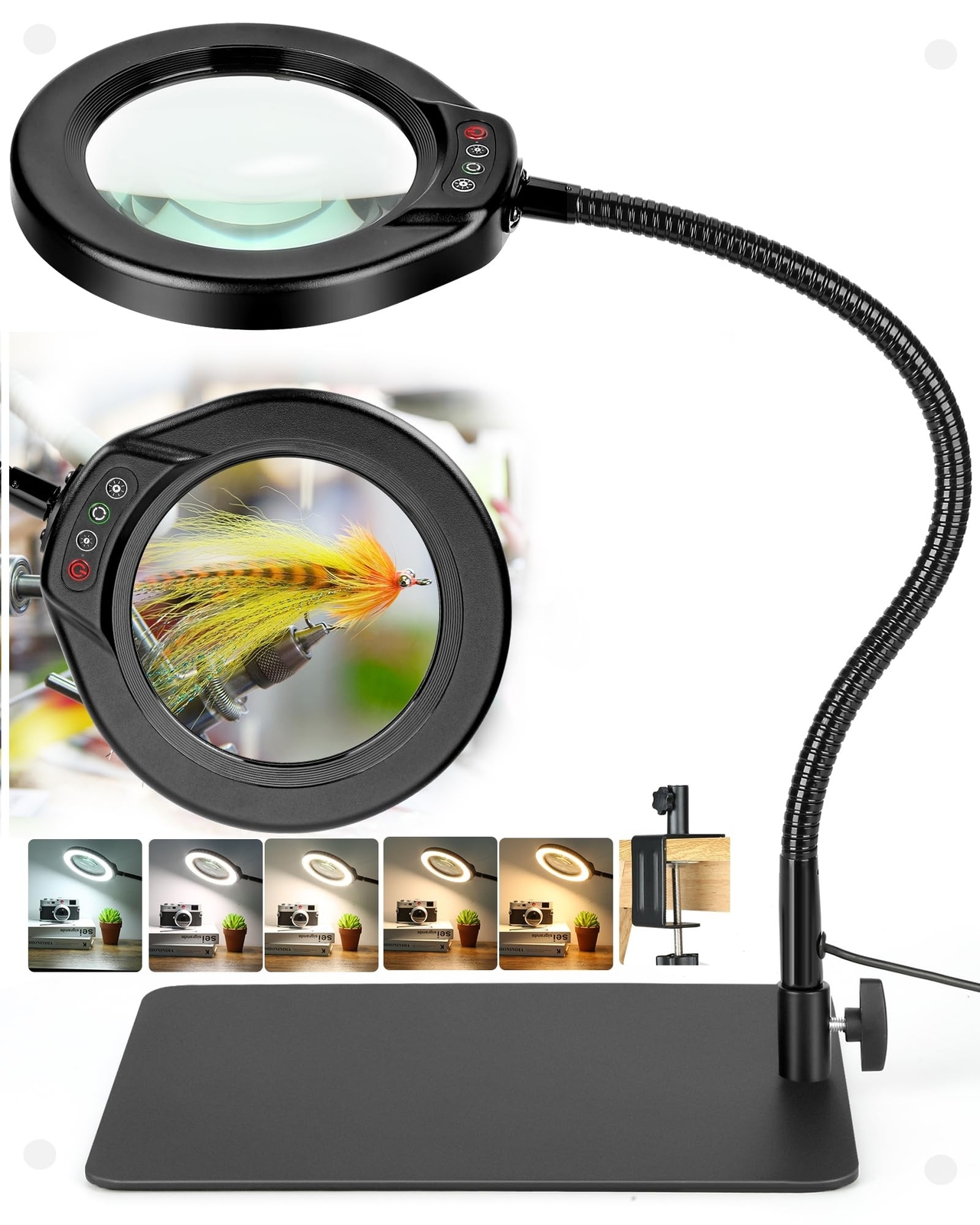 5X Magnifying Glass with LED Light & Stand - 10X Hands-Free Desk Lamp for Reading & Crafts  