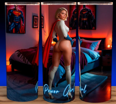 Sexy Power Girl in Bedroom Comic Book Cup Mug Tumbler 20oz