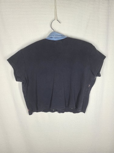 Vtg Y2k Xhilaration Shirt Denim Collar Black Embroidered Knit XL Usa Delia's - Picture 10 of 10
