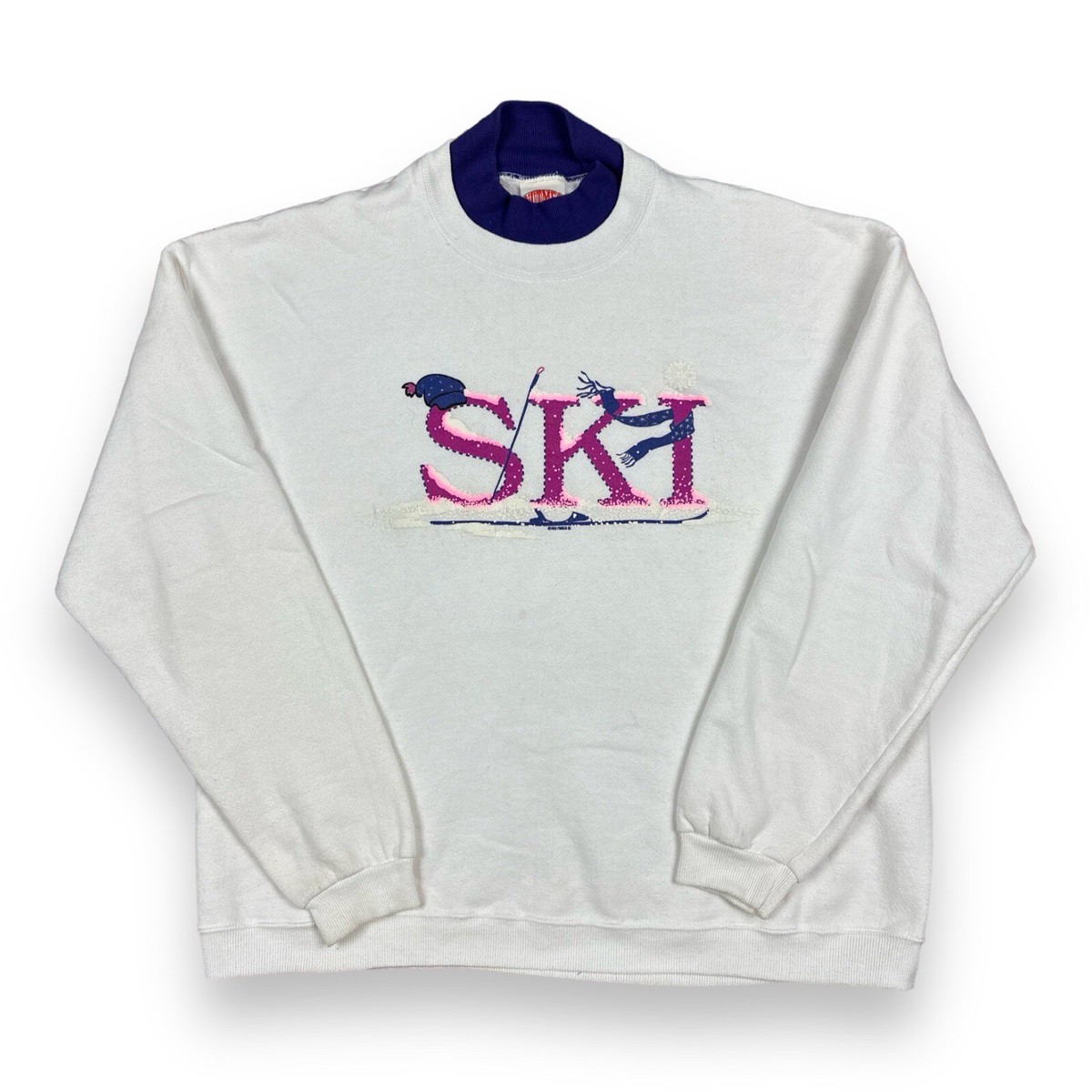 Vintage Crewneck Sweatshirt Men XL White Ski Snow Puff Print