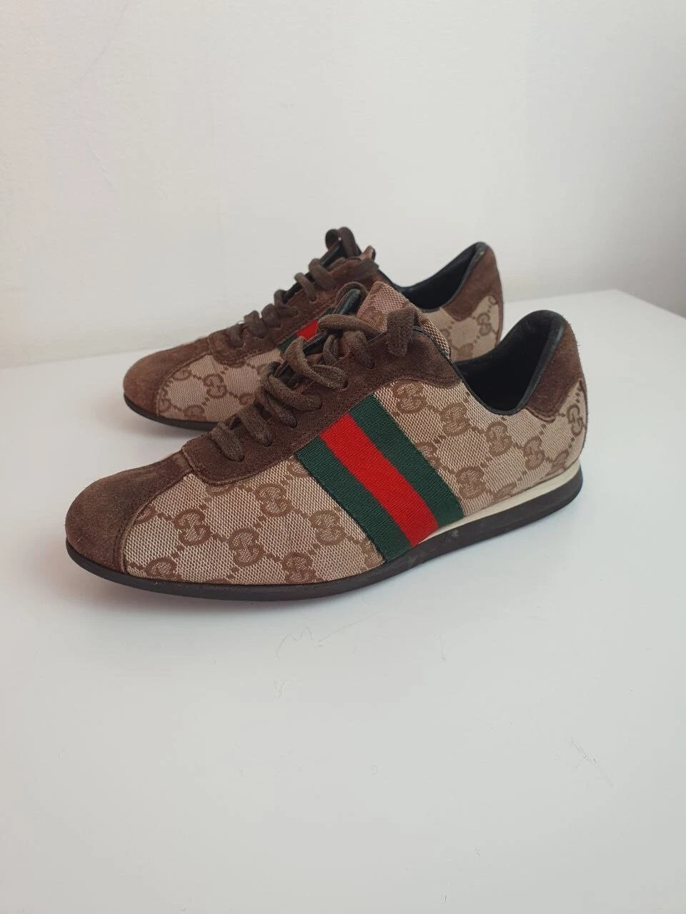 Baskets tennis femme Gucci vintage rétro pointure 35 marron monogramme 117706 shoes