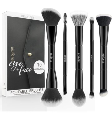 Beasofe, Make-up Pinsel Set 5-teilig Premium Borsten und Holzgriffe. Schwarz 