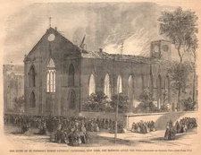 Fire New York St Patrick's Cathedral Ruins Roman Catholic 1866 Antique Print
