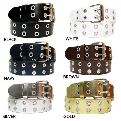 #ad EMP Unisex Bonded Leather 2 rows Grommet Belt $9.99