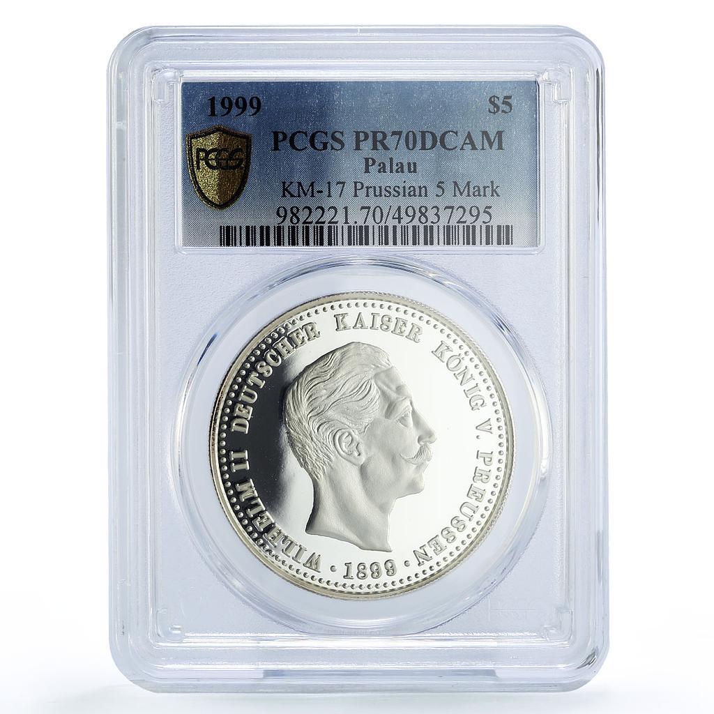 Palau 5 dollars Prussian 5 Mark Kaizer Wilhelm II PR70 PCGS silver