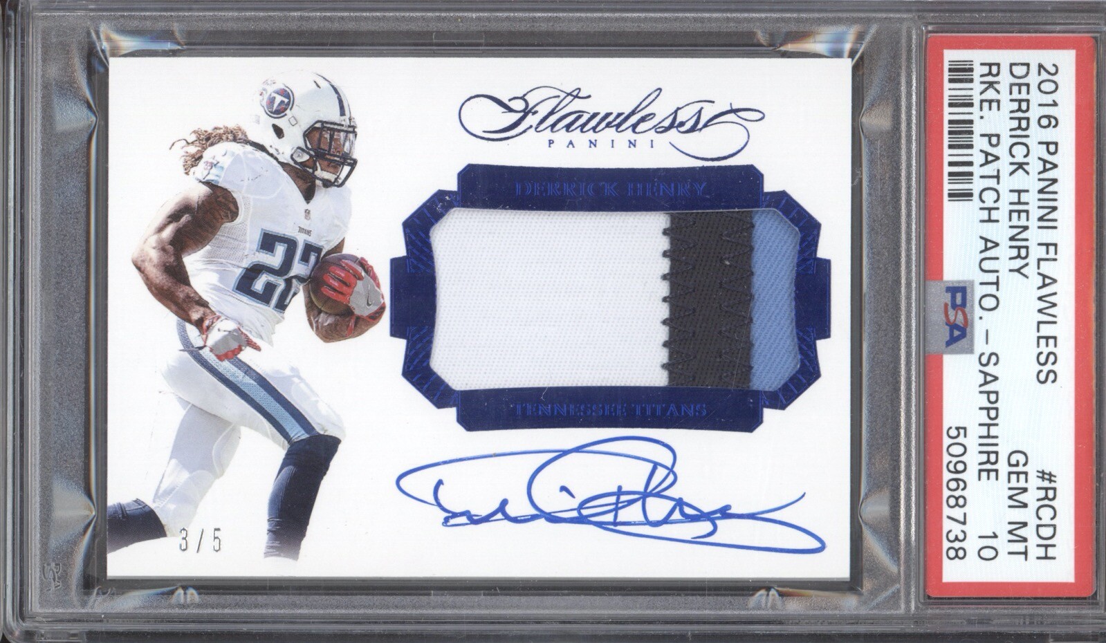 Derrick Henry Panini Flawless Rookie Patch Autograph #RCDH Sapphire
