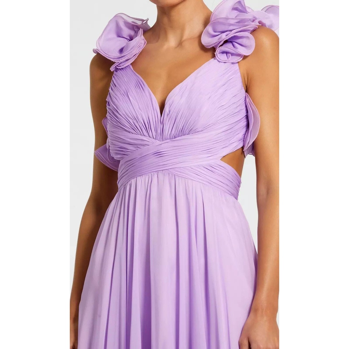 【Mac Duggal】パープルフローラル刺繍オフショルダーガウン Purple Floral Embroidered Off The Shoulder A-line Gown | Mac