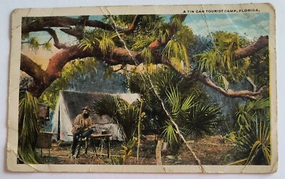 Tin Can Tourist Camp Tent Florida FL White Border Vintage Postcard A9