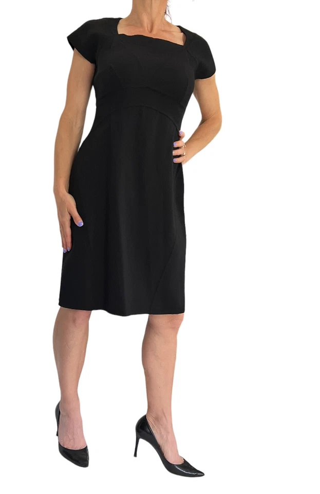 VESTIDO VAINA ZAC POSEN NEGRO LANA ELÁSTICO MANGA GORRA CUELLO REDONDO TALLA 10 Foto 3 de 4