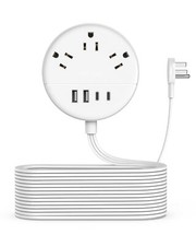 Flat Extension Cord 25ft 3 Outlets 4 USB 2 USB C Ultra Thin Mountable