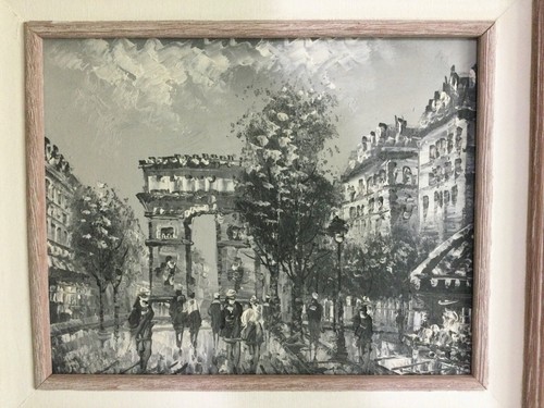 Par de pinturas impasto originales de escenas callejeras de París vintage sobre tablas de madera - Imagen 2 de 6