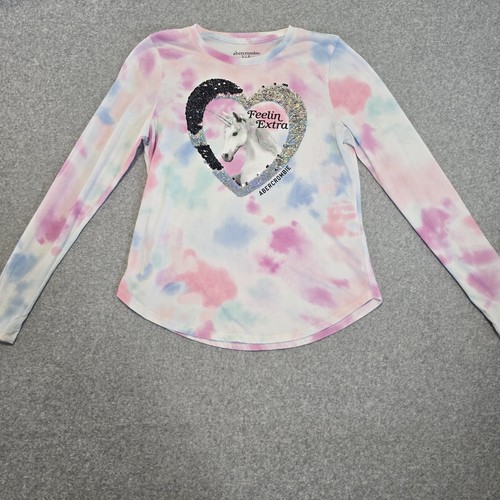 Abercrombie Kids Girls 2pc Shirts 15/16 Tie Dye Unicorn Faux Fur School Kidcore - Picture 3 of 15