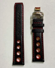 Original Tissot PRS516 20mm T021414A Black / Red Leather Watch Band Strap 