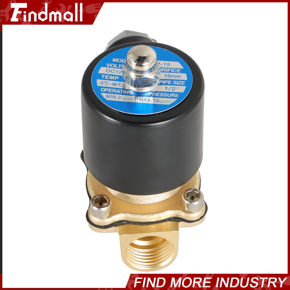 1/2 Inch 12V DC Brass Solenoid Valve - Normally Closed For Water, Air, Gas, Diesel