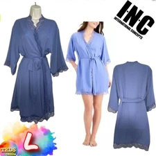 NWT INC Women's L Lace Trim Short Robe Nightfall 100085683MS $70