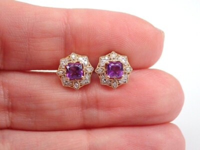 2Ct Princess Cut Lab Created Amethyst Stud Earrings 14K Rose Gold Plated Silver