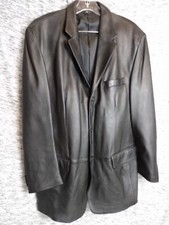 J. Ferrar Men's Sz M Black Genuine Leather 3 Button Blazer Suit Jacket