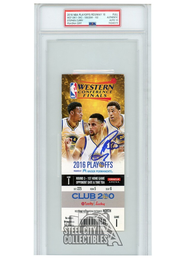 Stephen Curry Autographed 2016 WCF Round 3 Game 1 Ticket PSA Auth PSA/DNA 10