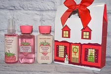 BATH & BODY WORKS 3 pcs GIFT SET STRAWBERRY POUND CAKE MIST SHOWER GEL LOTION