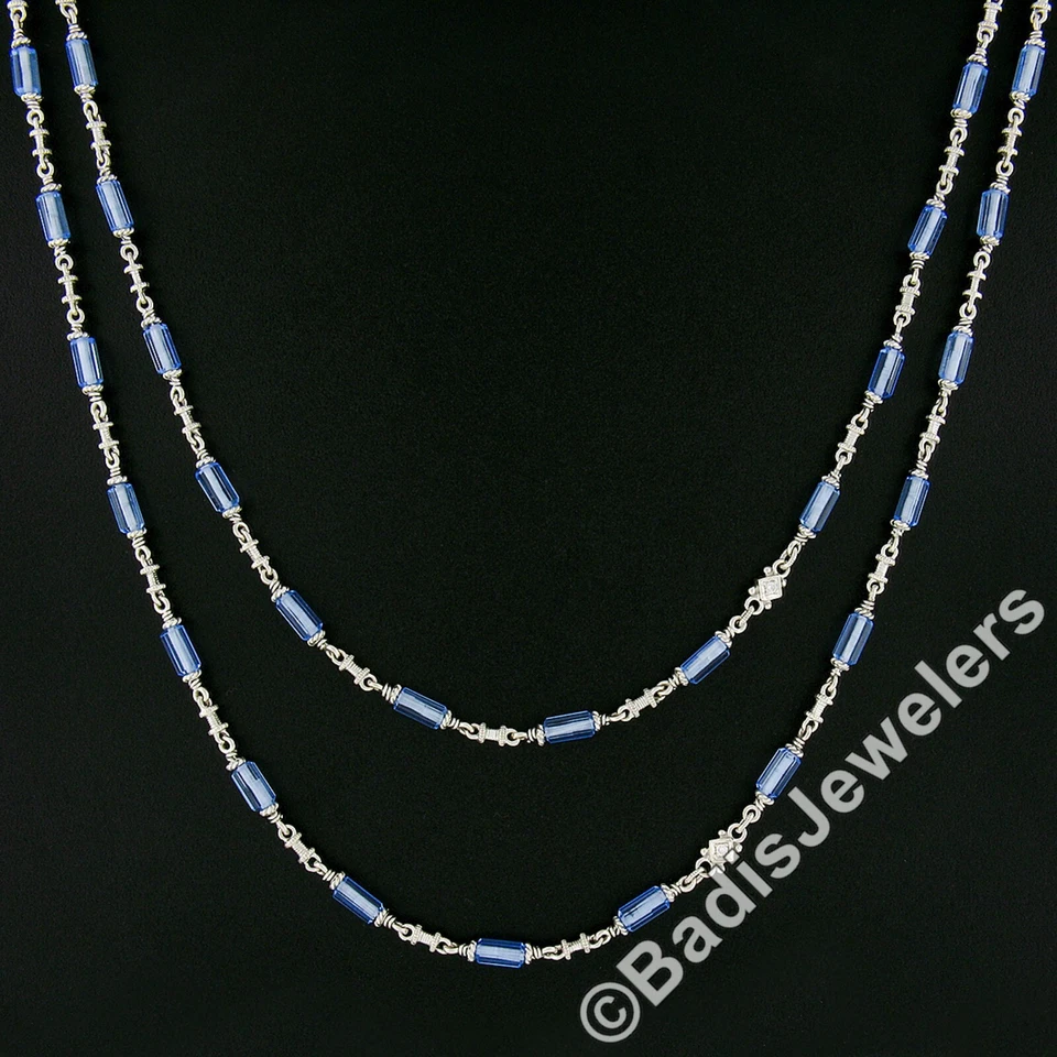 Collar Judith Ripka Oro 18K Azul Facetado Tubo Piedra con Diamante 36" Largo Cadena Foto 2 de 4