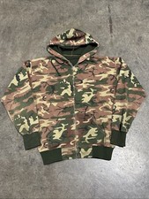 Vintage 80s 90s Camo Hoodie Men L Green Brown Full Zip Thermal Lined Sweatshirt