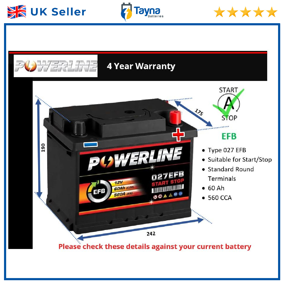 EFB Car Battery fits FORD KA ECOSPORT FIESTA KUGA KA+ PUMA Stop Start