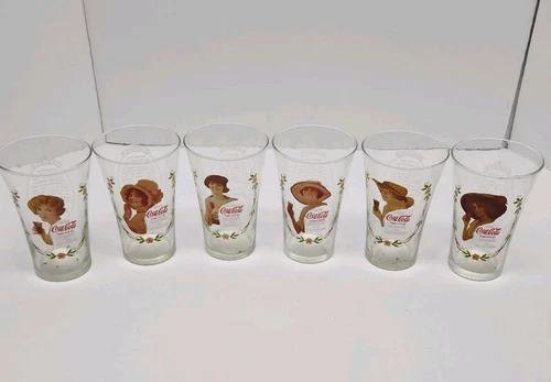 6 Vintage Coke Magnificent Ladies of Coca Cola  Collector Flared Glass '70s
