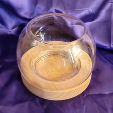 Round Glass Bowl with Wooden Base Stand, 8in  x 5in. Buy 2+ free shipping