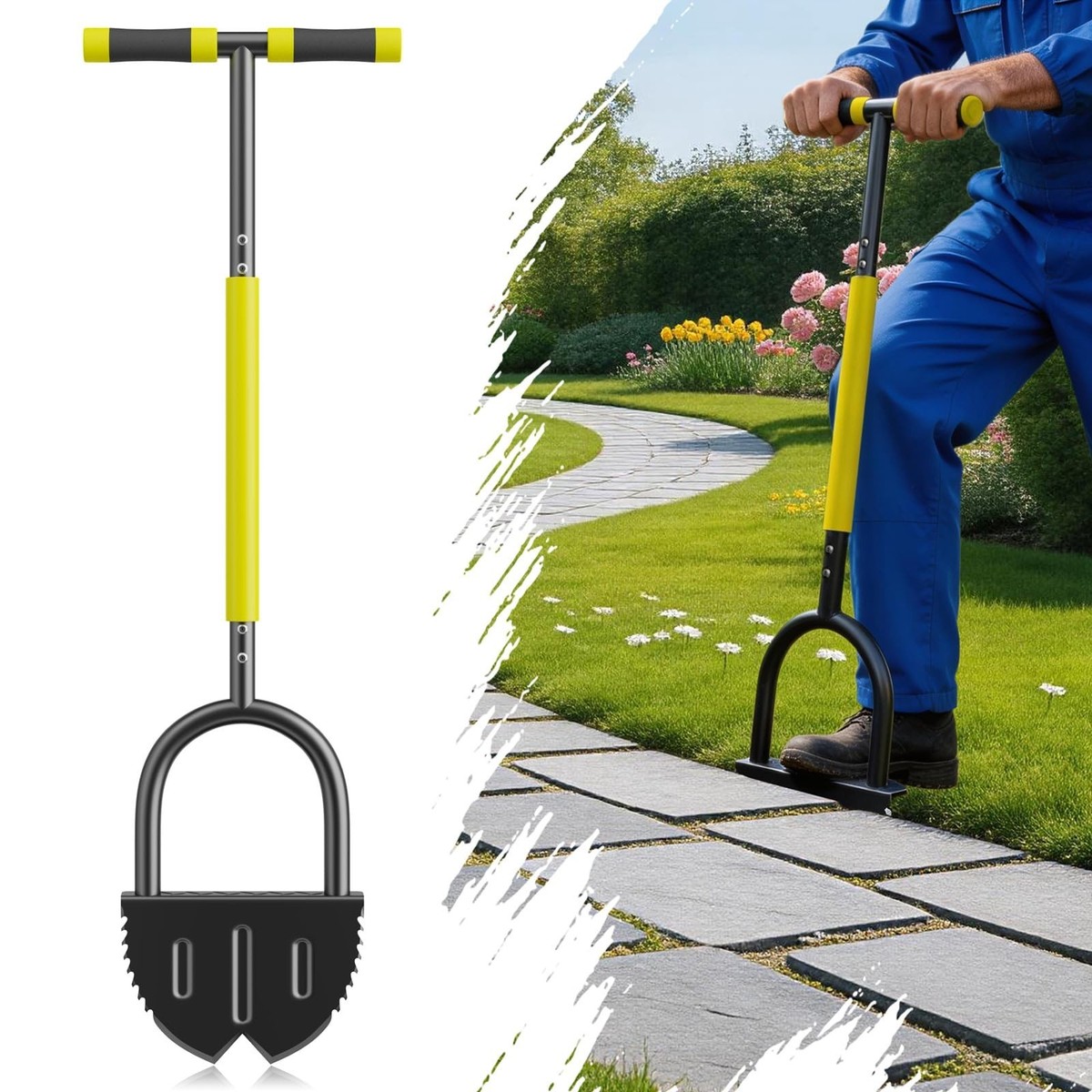 Half Moon Edger Tool with V-Shaped Saw-Tooth Blade & Rubber T-Grip