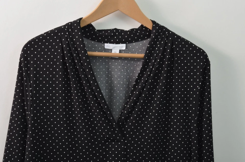 Charter Club Blouse Womens 2XL Polka Dot Black V-Neck 3/4 Sleeve - Image 3 of 4