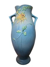 Roseville Pottery Columbine Blue 16” Floor Vase Large Art Pottery Handles