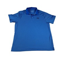 Under Armour Mens XL Blue Striped HeatGear Performance Golf Polo Shirt Loose Fit