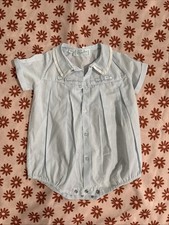 vintage feltman bros size 6m button up blue train romper