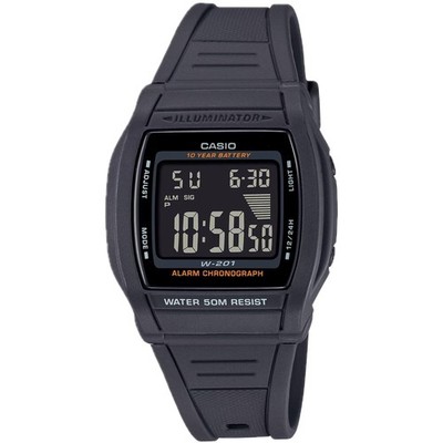 Casio Men's Watch Dual Time Function Black Digi Dial Resin Strap Alarm W-201-1BV