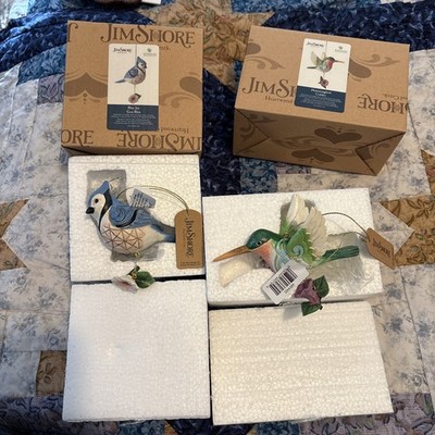 Jim Shore Enesco Set of Blue Jay and Hummingbird Ornaments New In Box