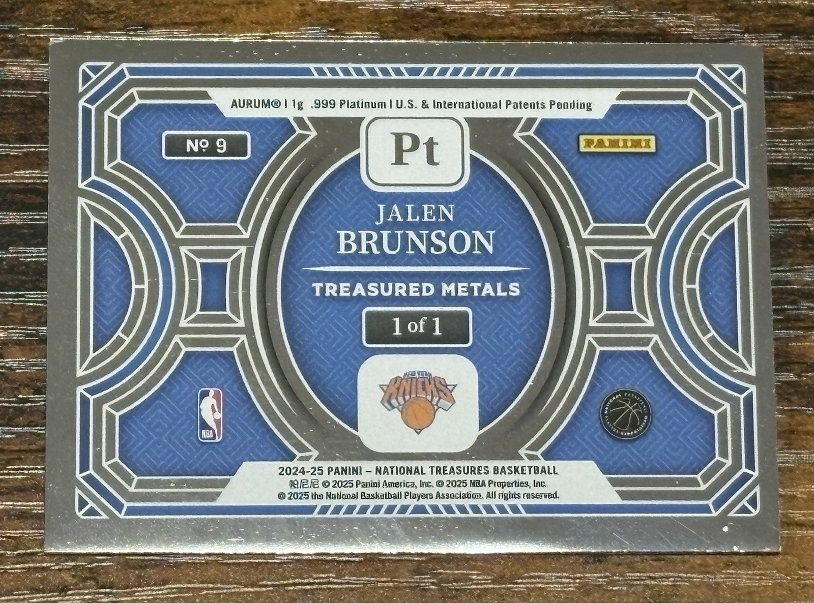 2024-25 Panini National Treasures Jalen Brunson Treasured Metals 1/1 Only Print view 2