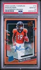 2023 PANINI CLEARLY DONRUSS MARVIN MIMS 74 AUTOGRAPH-ORANGE PSA GEM MT 10 /75