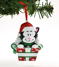 Pets Cat Kitten in Box Black Personalized Christmas Tree Ornament