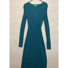 Tome Collective Dress Womens Small Teal Long Sleeve Knit Midi Merino Wool Blend