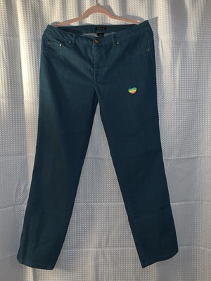 Iman Womens Size Medium Dark Aqua Jeans Embroidered Heart