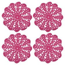 4Pcs Crocheted Cotton Doilies, 5.5" Lace Doilies Lace Placemats, Rose Red