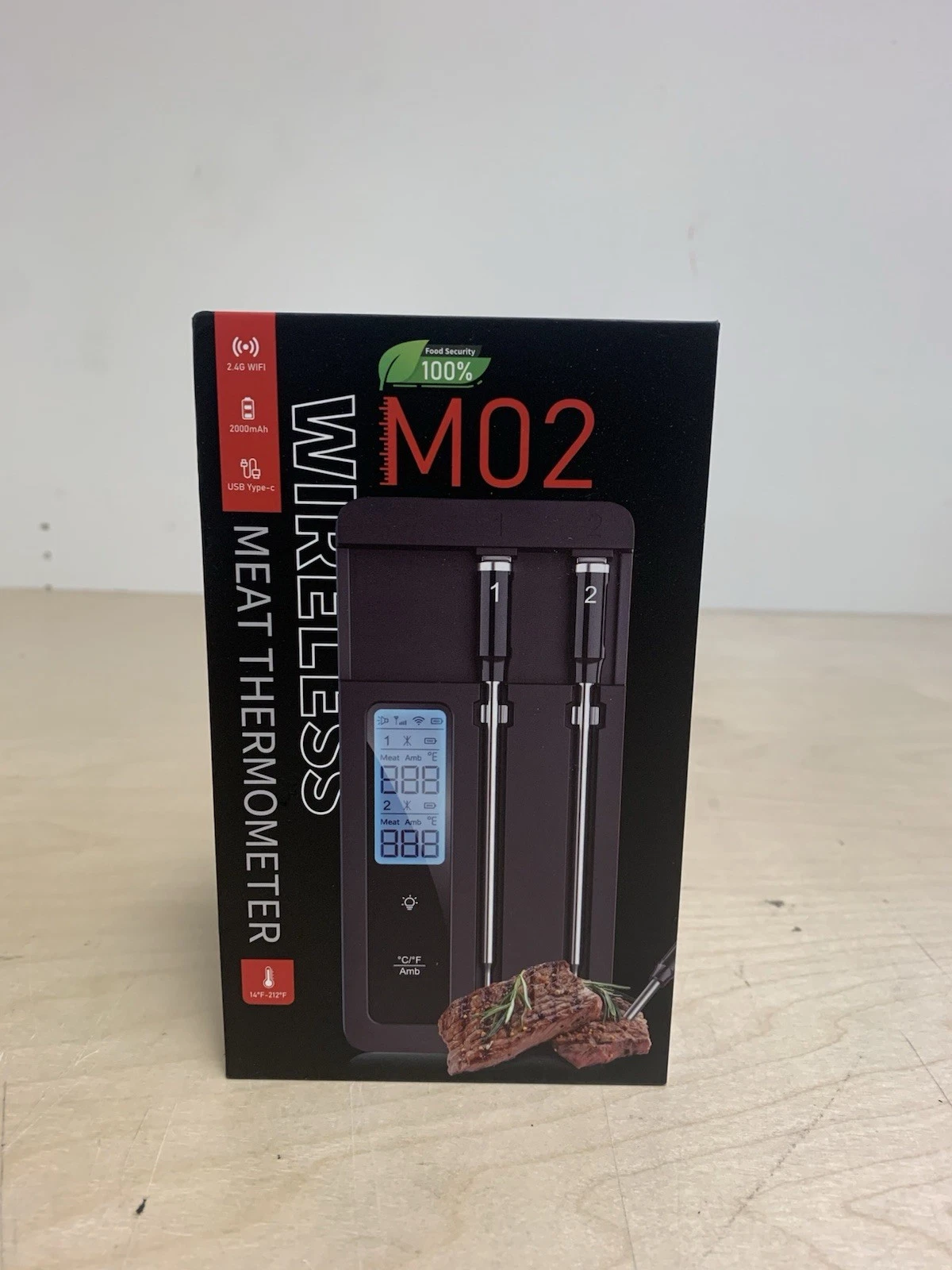 Wireless Meat Thermometer (2000 mAh Rechargeable) Model M02: Waterproof